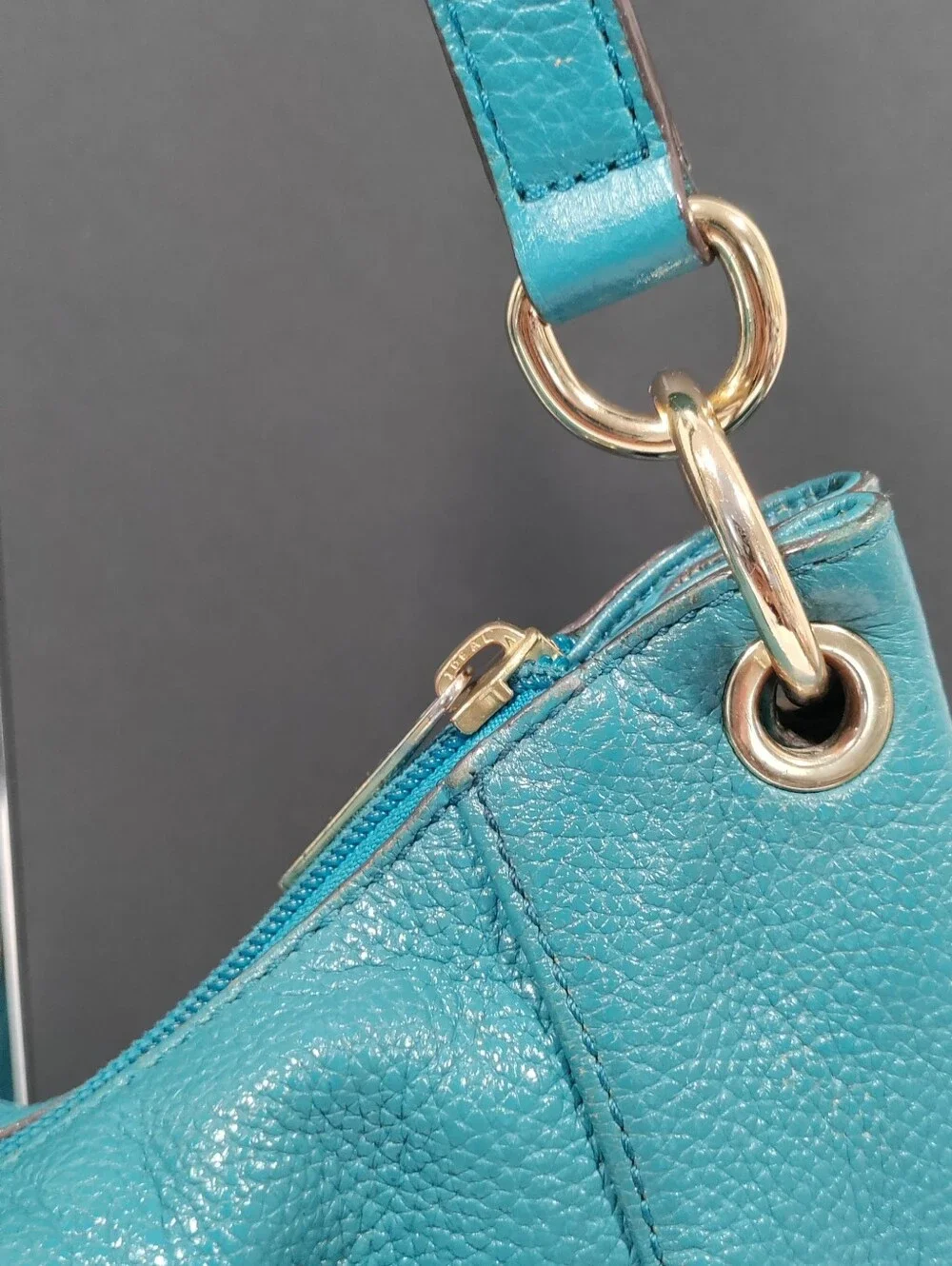 Michael Kors Teal Pebbled Leather Hobo with Gold Hardware